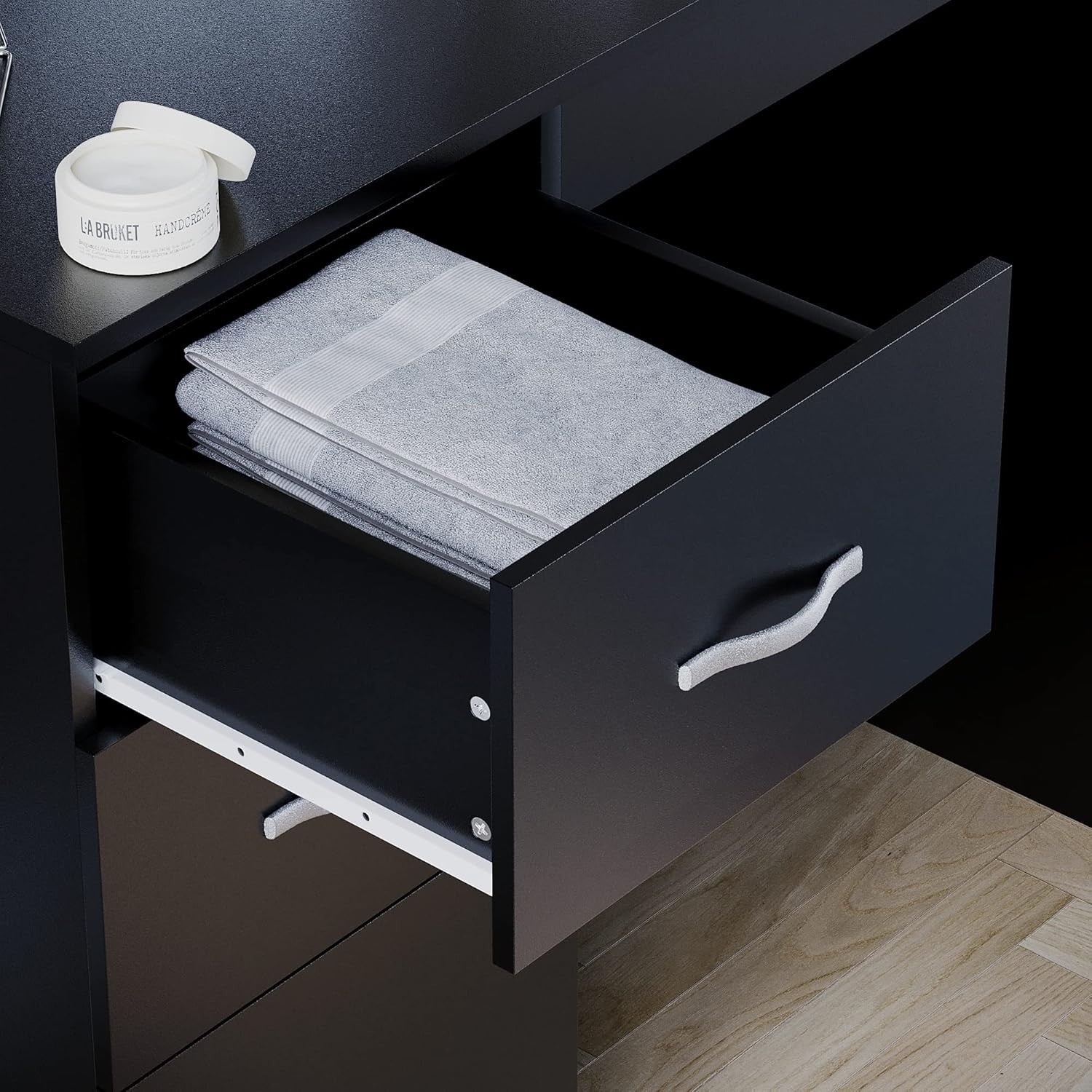 Black Dressing Table 3 Drawer Chest Makeup Desk Vanity Storage Modern Design