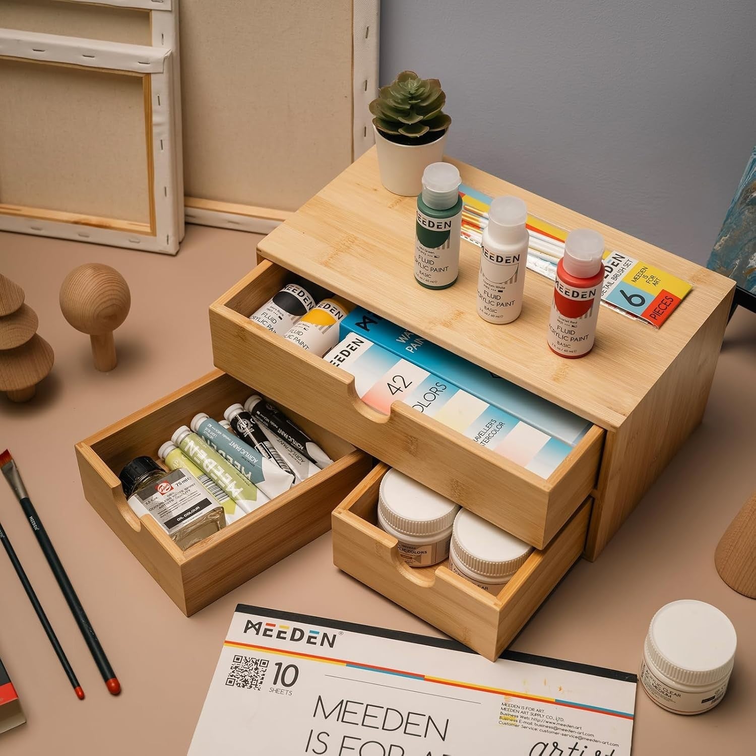 Desk Organizer 3 Drawers Bamboo Storage Box Desktop Storage Unit