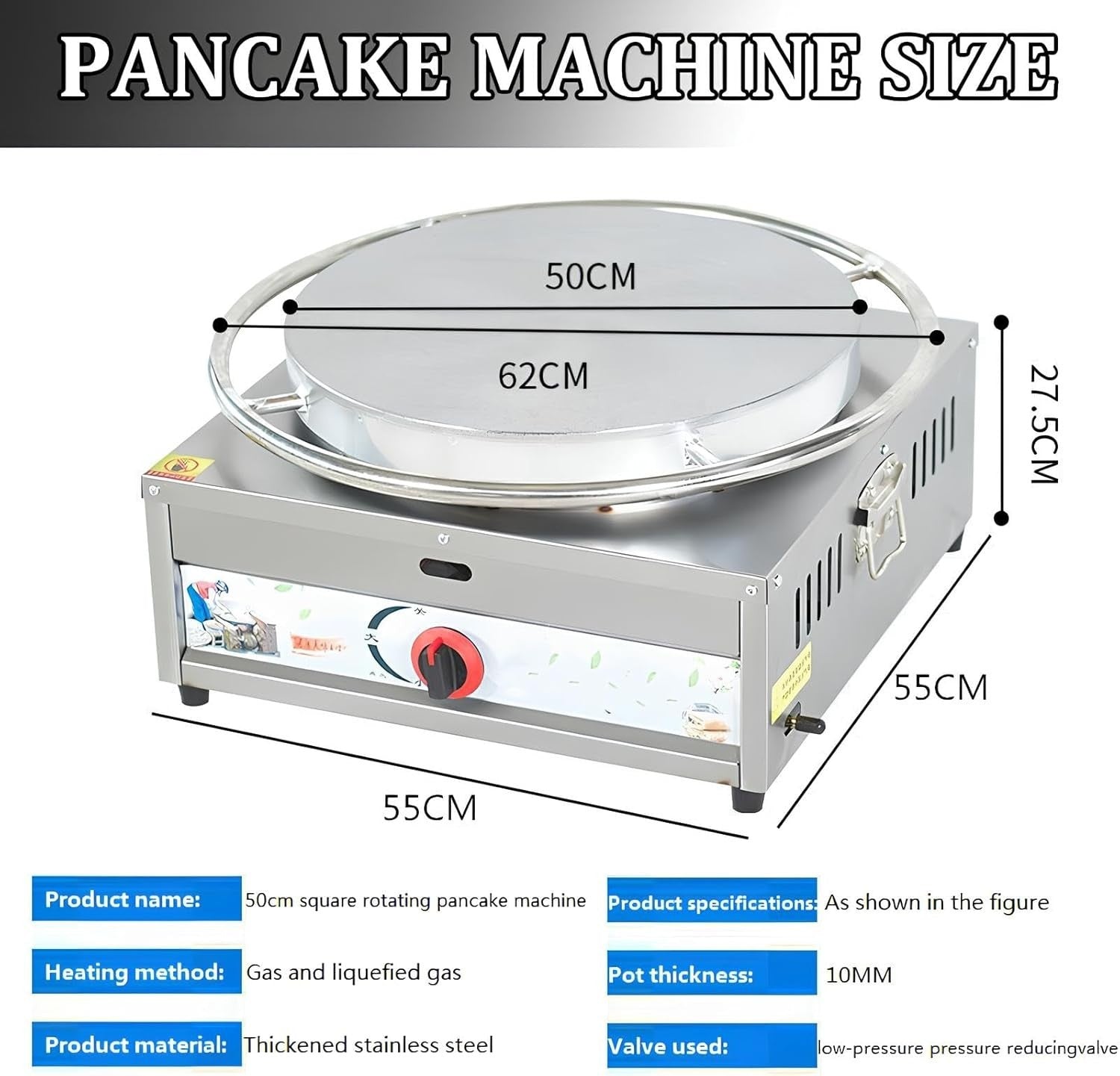 50cm Commercial Crepe Maker Non-Stick Gas Hotplate Griddle w/ Tools Heavy-Duty