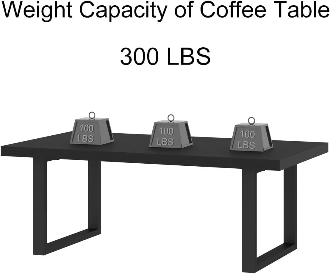 Black Oak Coffee Table 120cm Industrial Wood Metal Center Table Durable