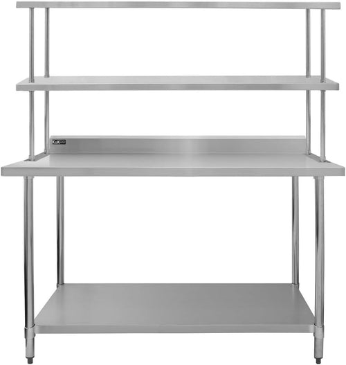 5ft Stainless Steel Catering Table with Double Overshelf Heavy Duty 350kg