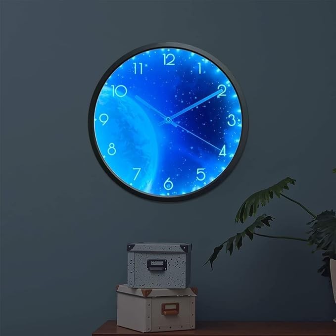 Blue Moon Luminous Wall Clock 30cm Silent Glow in Dark Night Sky Bedroom Decor