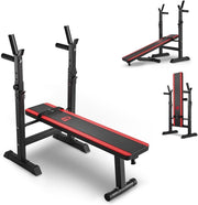 Foldable Weight Bench With Barbell Rack Dip Station 250kg Home Gym