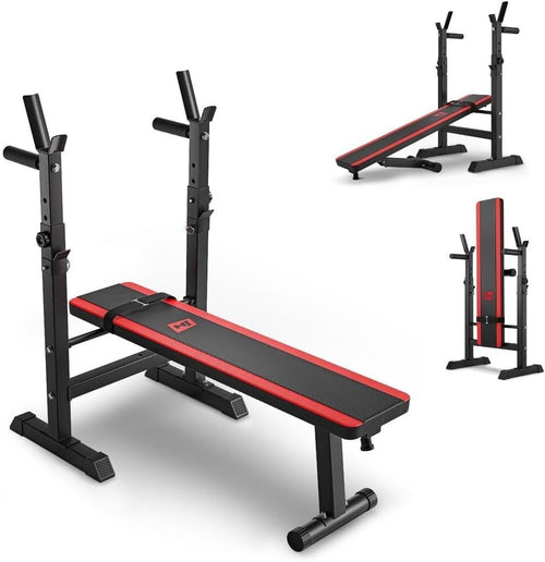 Foldable Weight Bench With Barbell Rack Dip Station 250kg Home Gym