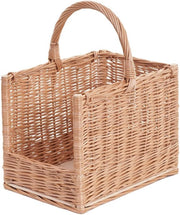 Wicker Log Basket with Handle for Firewood Storage Indoor Rustic Holder