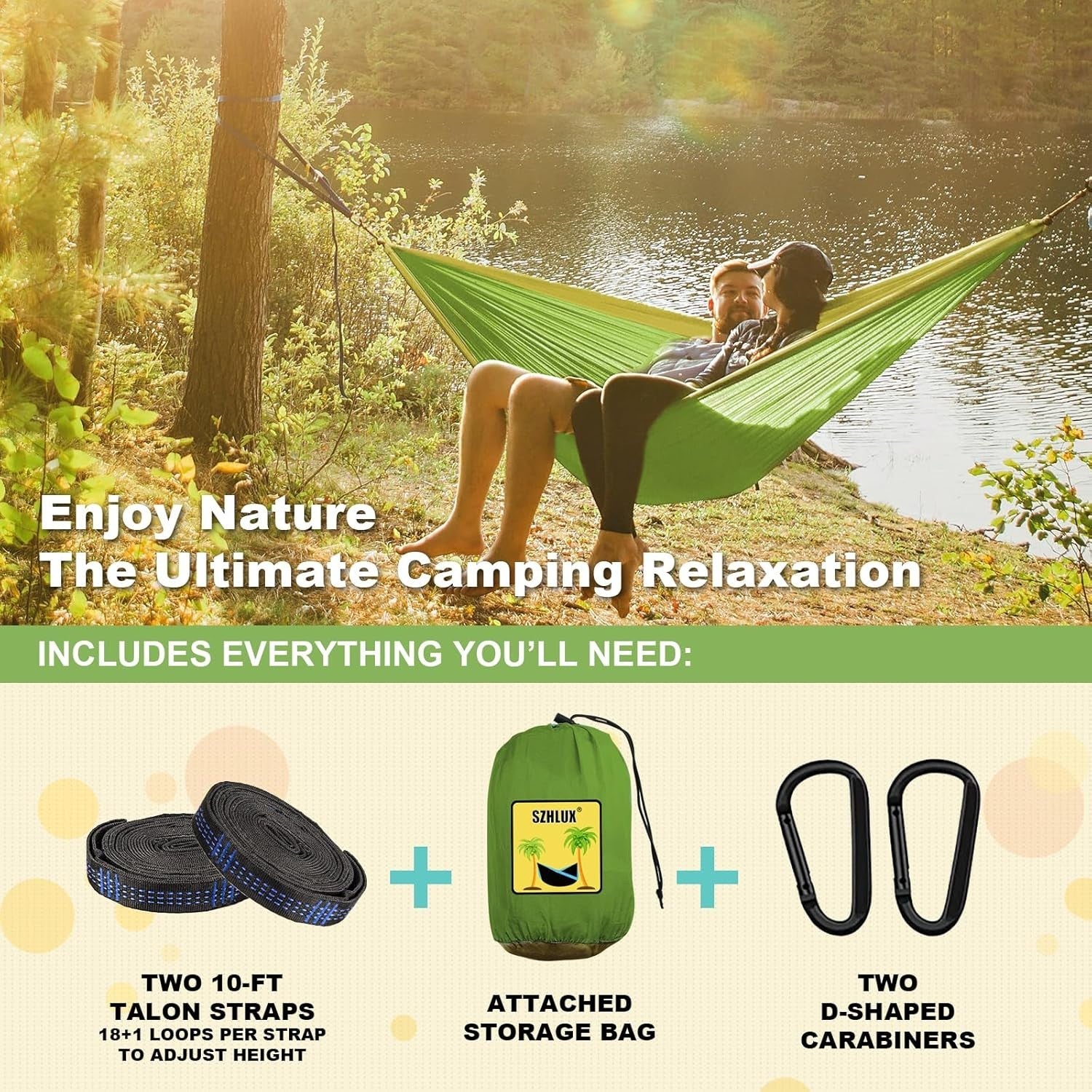 Double Camping Hammock with Tree Straps – 500lb Rated, Portable & Lightweight