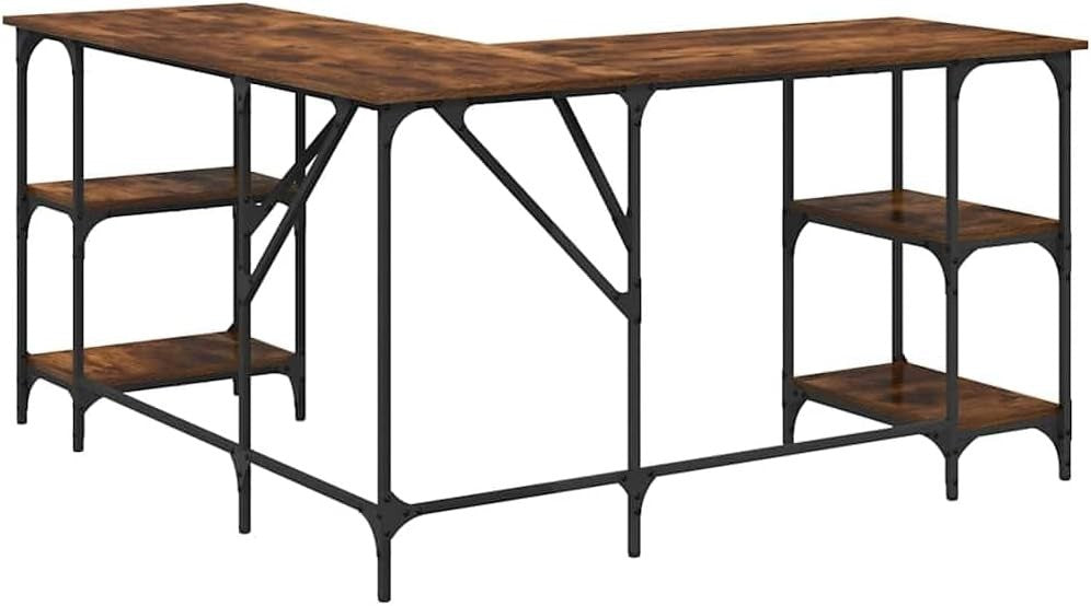 L-Shape Corner Desk with Shelves 139cm Smoked Oak Office Computer Table