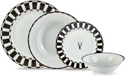 24pc Black White Dinner Set for 6 Bone China Plates Bowls Luxury Checked