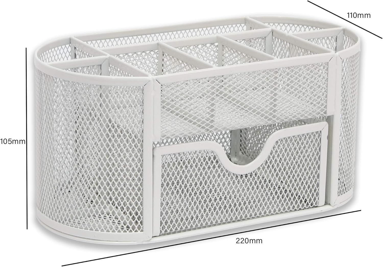 8-Compartment White Desk Organiser with Drawer – Pen & Stationery Tidy