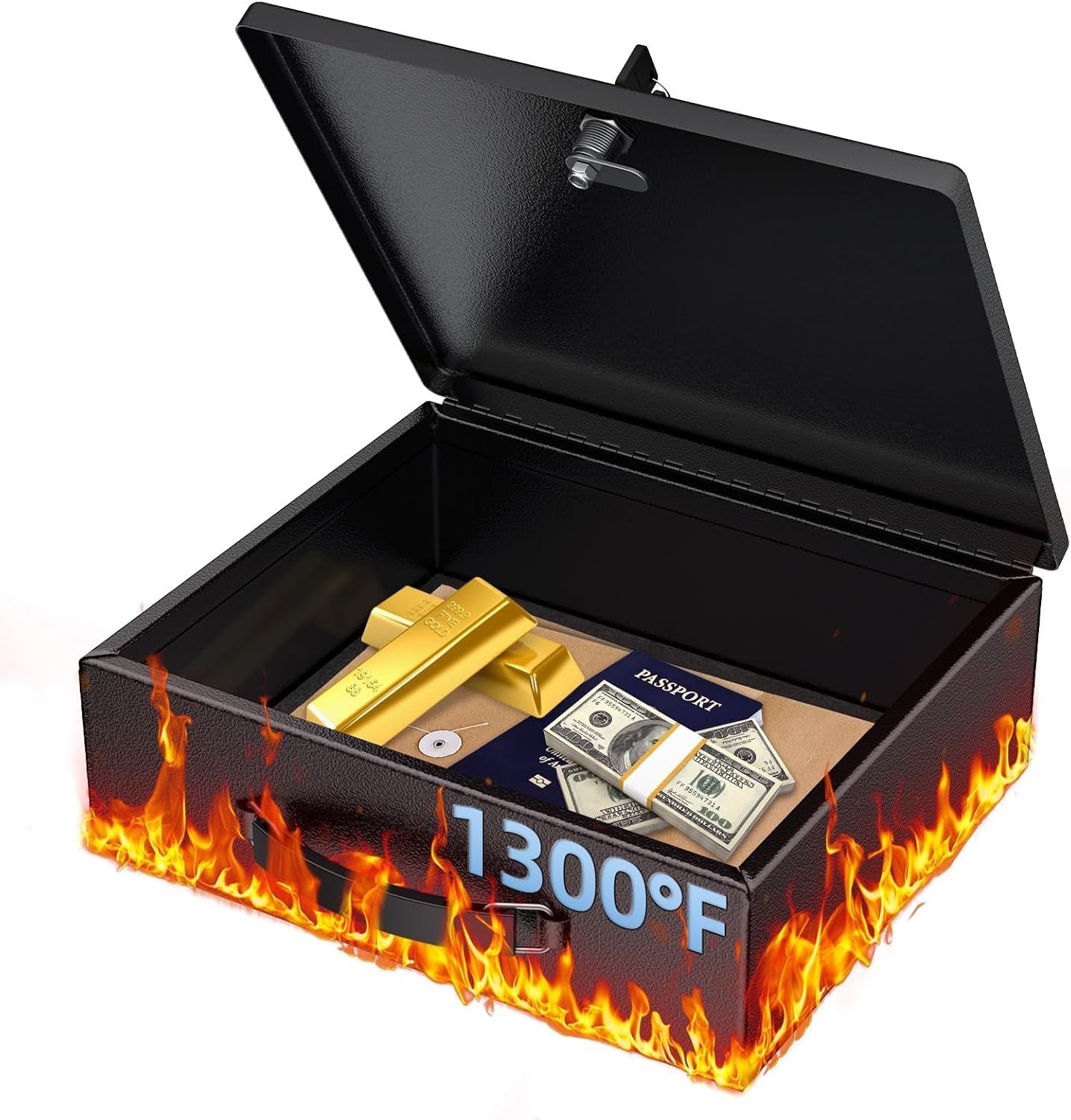 Fireproof Document Box Key Lock A4 File Cash Passport Security Chest