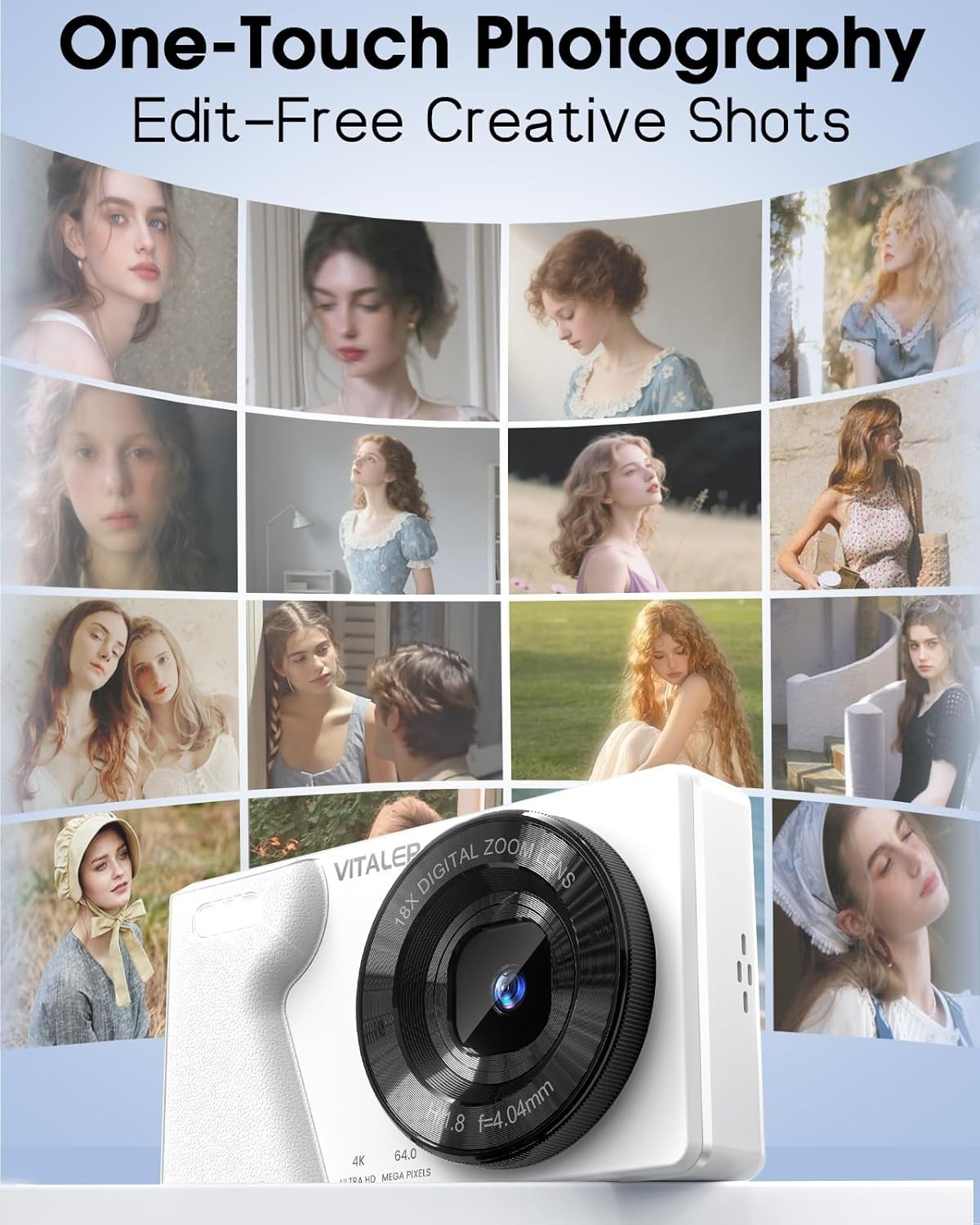 4K 64MP Digital Camera Dual Lens 18X Zoom Compact White Camera