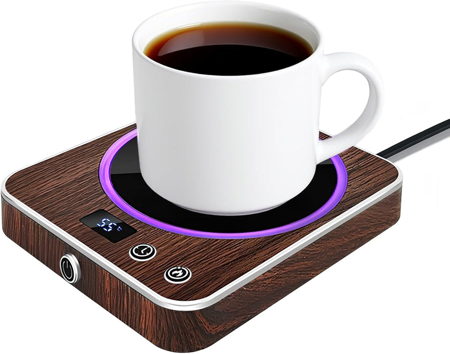 Smart Coffee Mug Warmer 3 Temp LED Desk Cup Heater Walnut