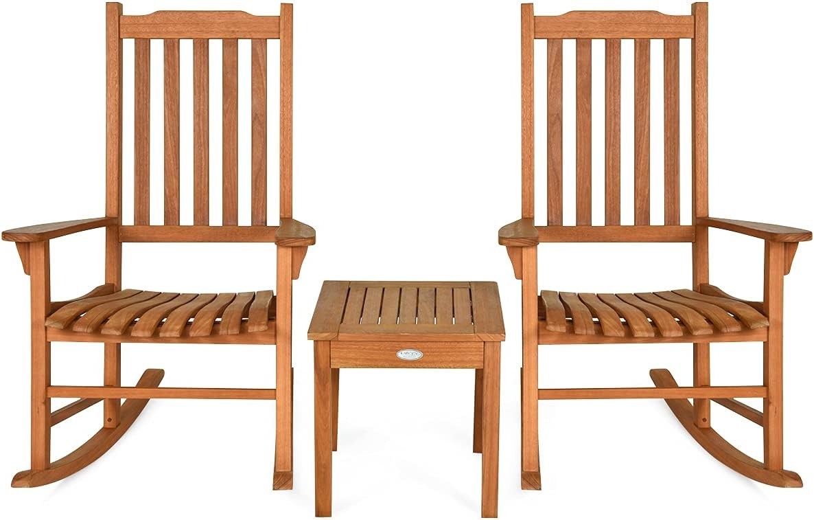 3-Piece Outdoor Rocking Chair Set with Coffee Table – Relaxing Patio Bistro