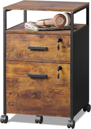 Brown 2 Drawer Mobile Filing Cabinet with Open Shelf Office Storage Lockable