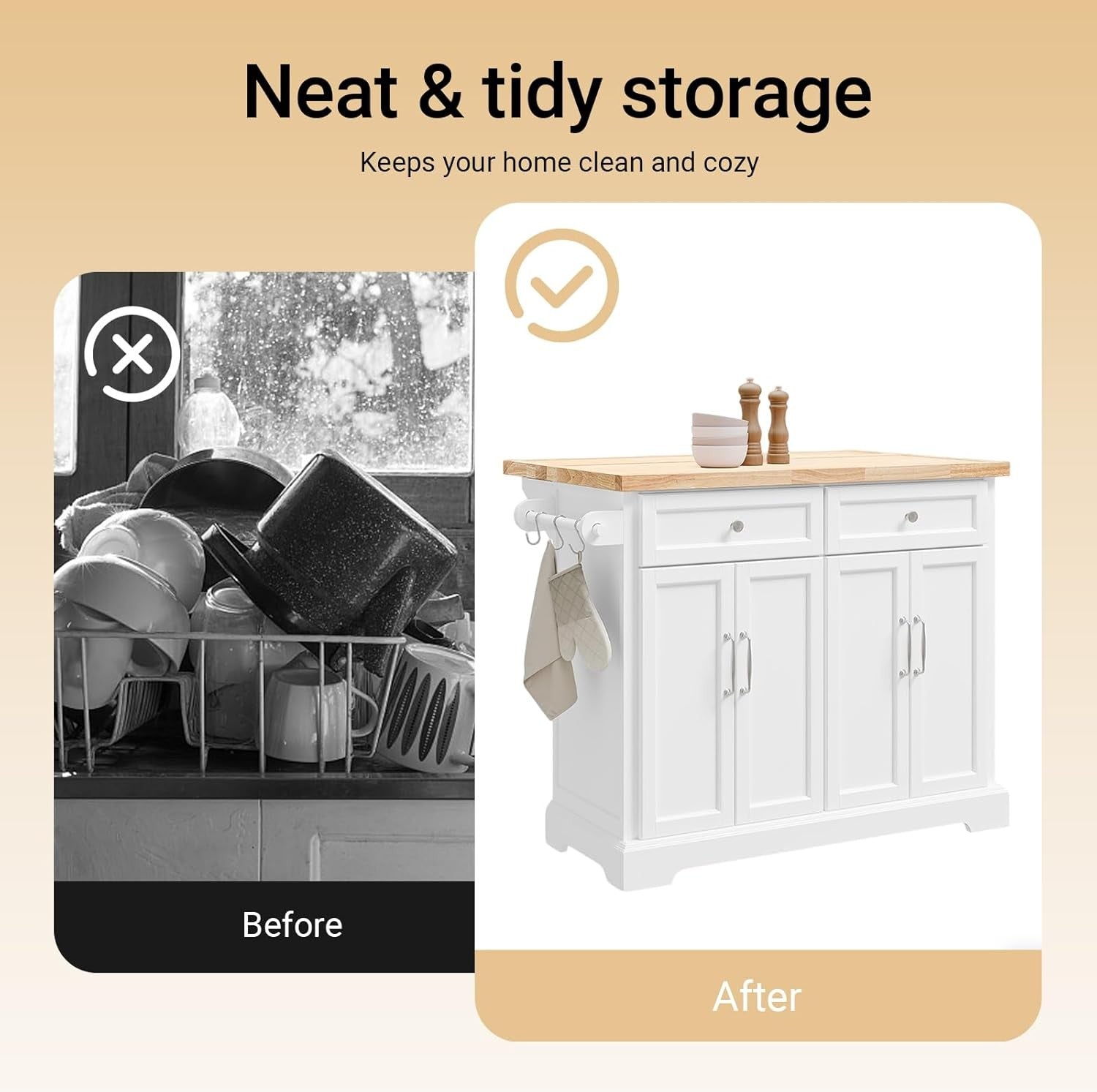 Kitchen Island Cart on Wheels Extendable Worktop Storage Cabinet Drawers