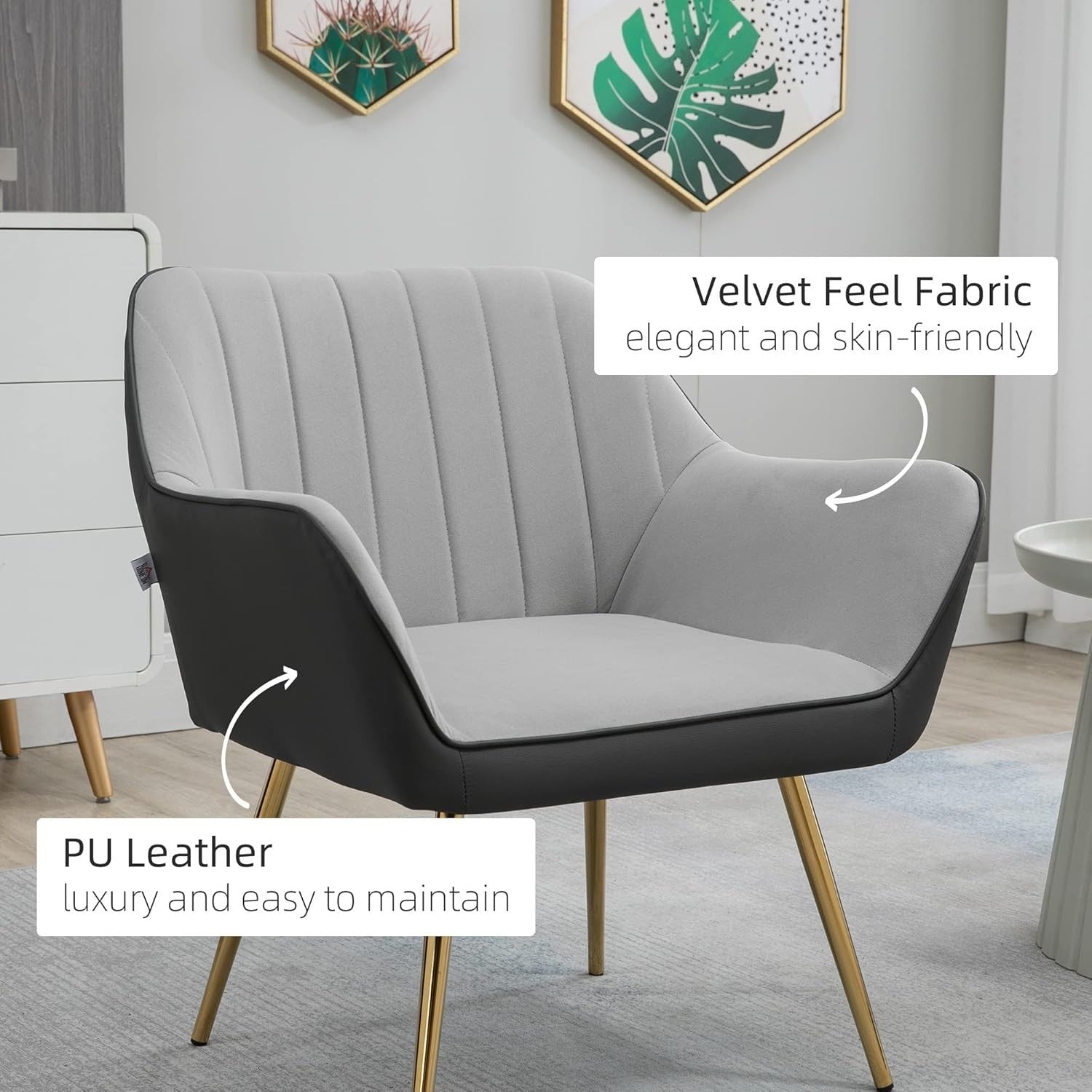 Set of 2 Light Grey Velvet Armchairs Gold Steel Legs Modern Accent Chairs