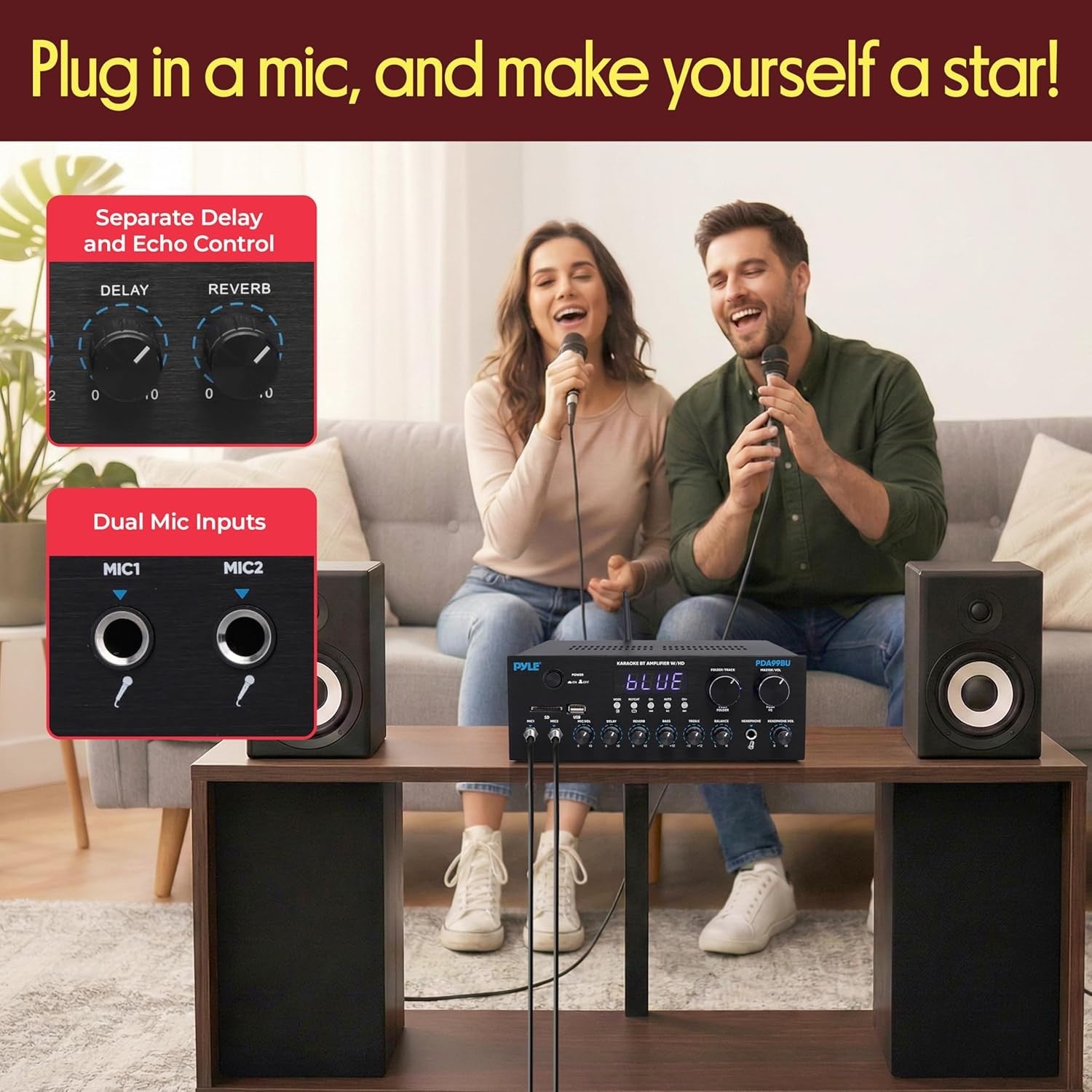 Bluetooth 300W Home Audio Amplifier Dual Channel USB SD AUX RCA