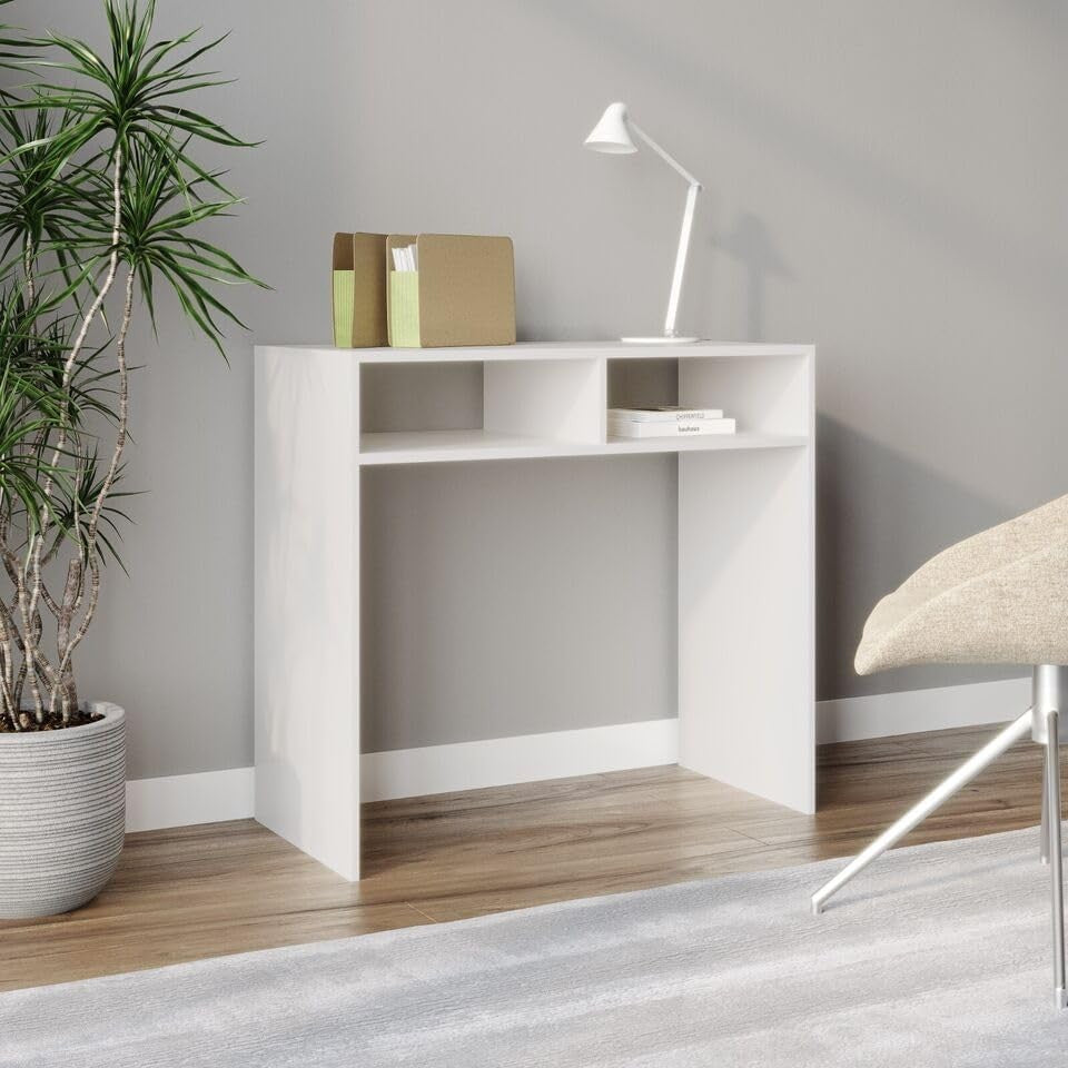 Compact Wood Console Table 80x40x75cm | Slim Desk with Storage Shelves