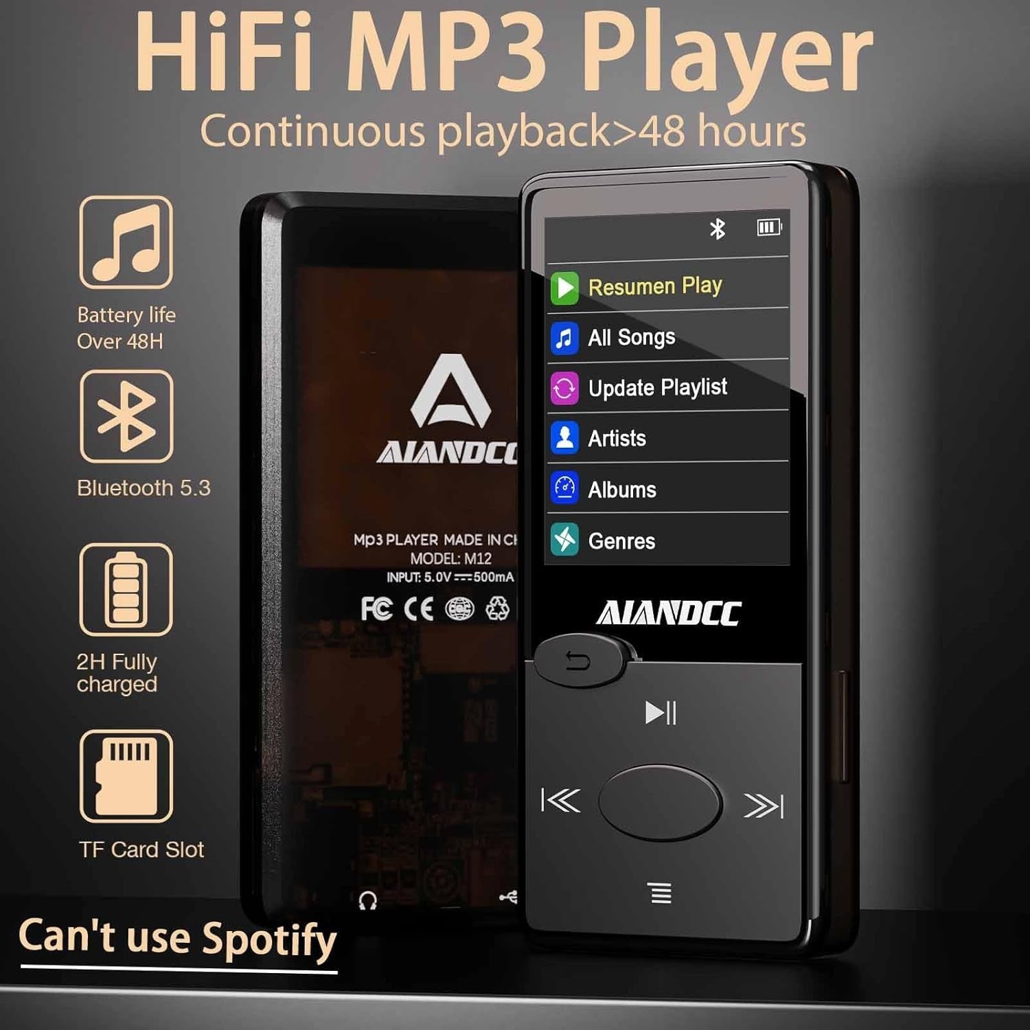 32GB MP3 Player Bluetooth 5.3 HiFi Lossless FM Radio Earphones