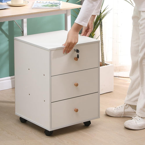 White Mobile Filing Cabinet 3 Drawer A4 Under Desk Office Storage