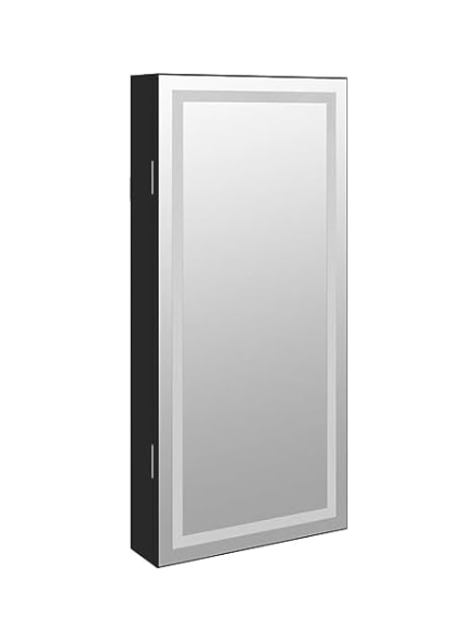 LED Wall Mounted Jewelry Cabinet Mirror Lockable Organizer Storage Unit