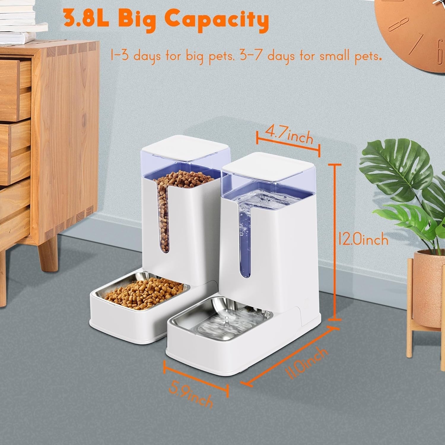 Gravity Pet Feeder Water Dispenser Set 3.8L Stainless Steel Bowls