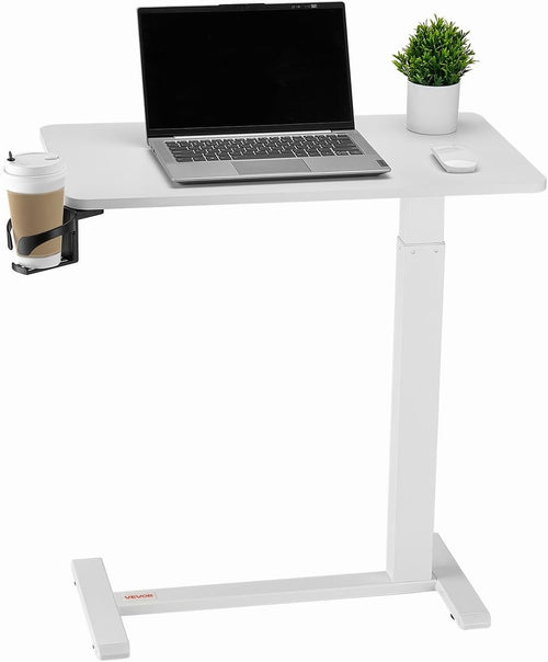 Overbed Laptop Table Height Adjustable Rolling Desk with Wheels Cup Holder