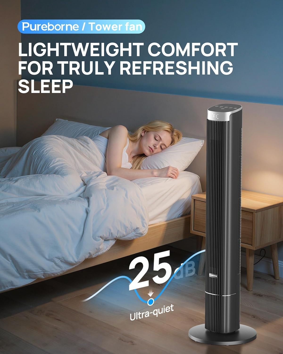 42" Smart Tower Fan with Remote & WiFi App Control 50W Quiet Cooling – Black
