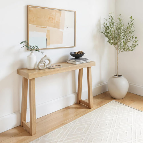 Solid Pine Wood Console Table with Shelf – Narrow 46 Inch Entryway Table
