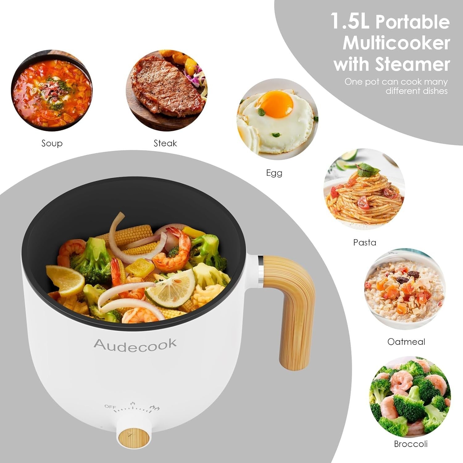 Electric 1.5L Mini Hot Pot with Steamer | Non-Stick Cooker for Soup & Ramen