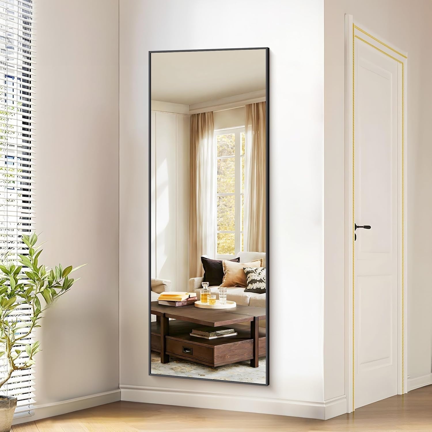 Full Length Mirror 179x65cm Wall Leaning Floor Mirror Black Aluminium Frame