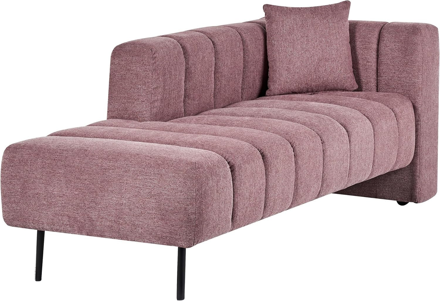 Modern Right Hand Pink Chaise Lounge | Fabric Sofa + Cushion + Metal Legs