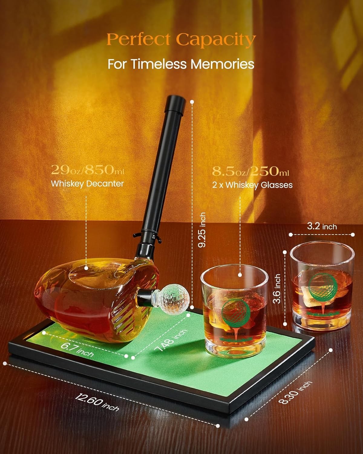 Golf Club Whiskey Decanter Set 850ml with Glasses Novelty Liquor Gift