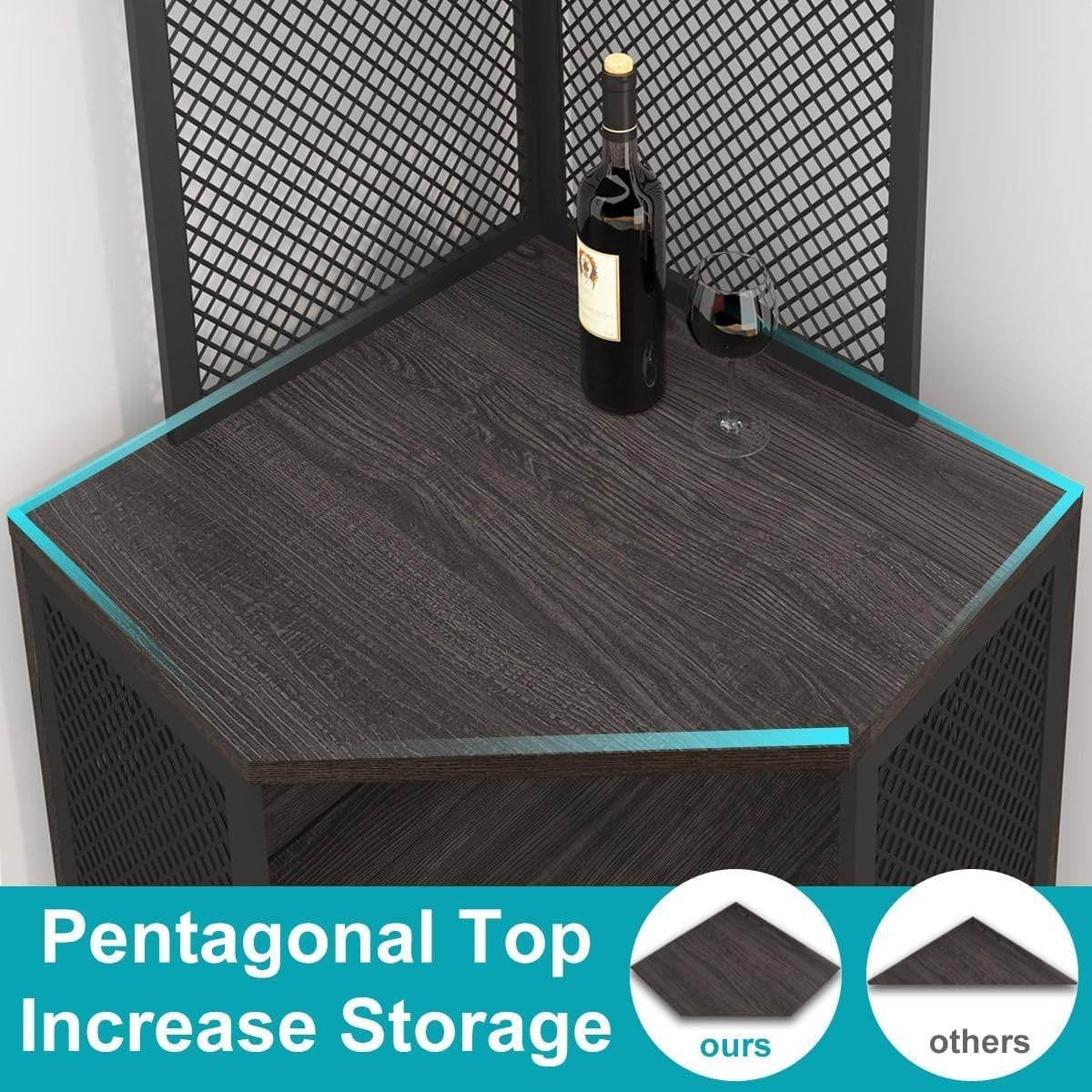 Tall Corner Bar Cabinet with Wine Rack & Adjustable Shelves Home Bar Unit