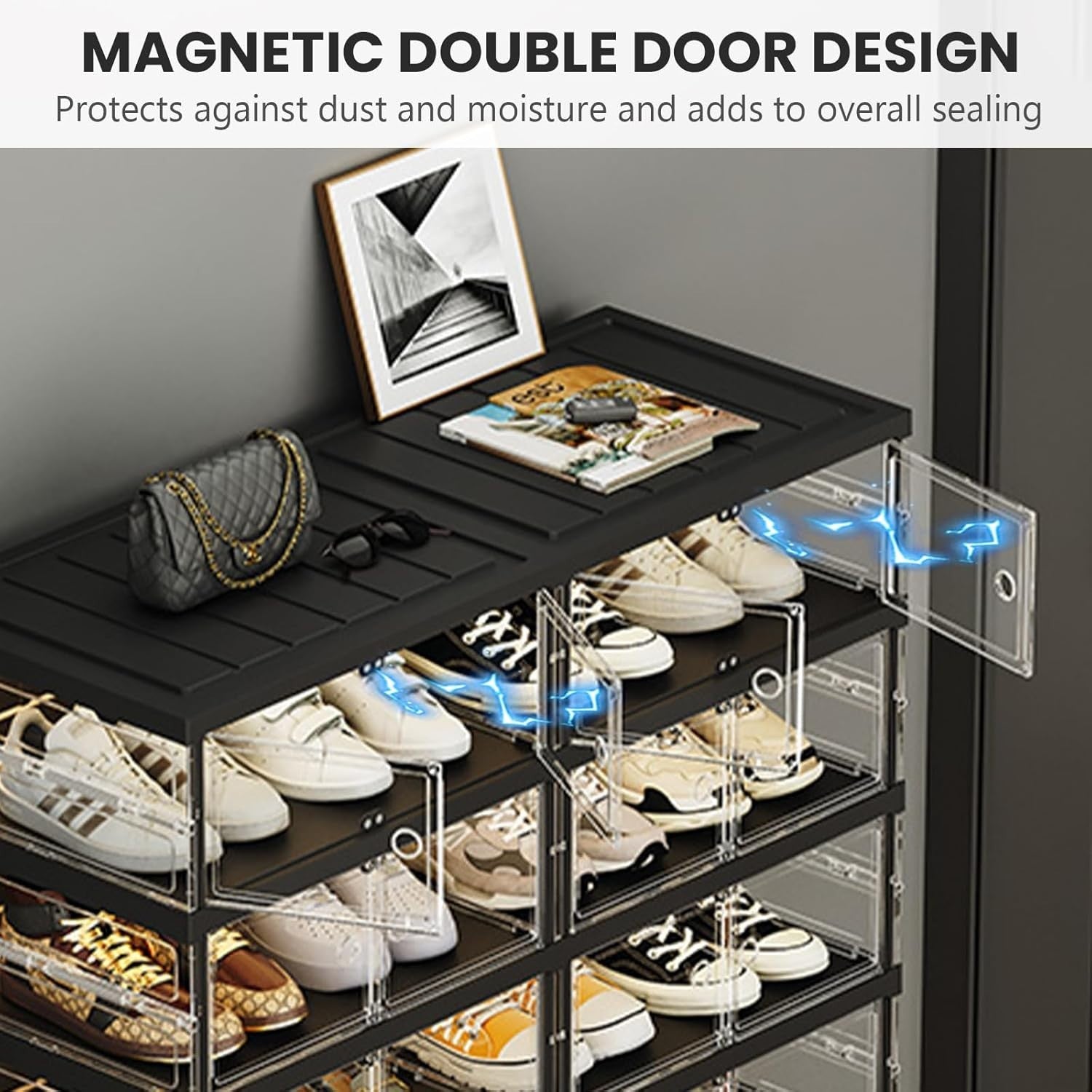 6 Tier Foldable Shoe Rack 24 Pairs Storage Box Magnetic Door Closet