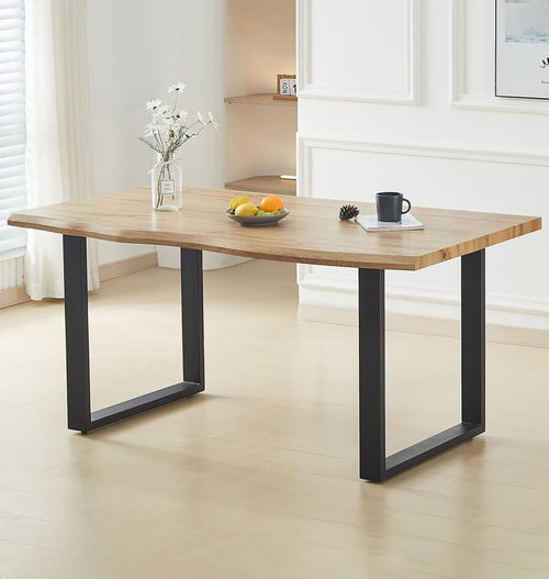 160cm Live Edge Dining Table Oak Effect Metal Legs Modern Industrial