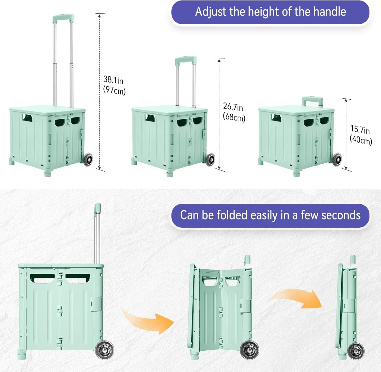 65L Foldable Shopping Trolley with Wheels & Lid Portable Utility Cart