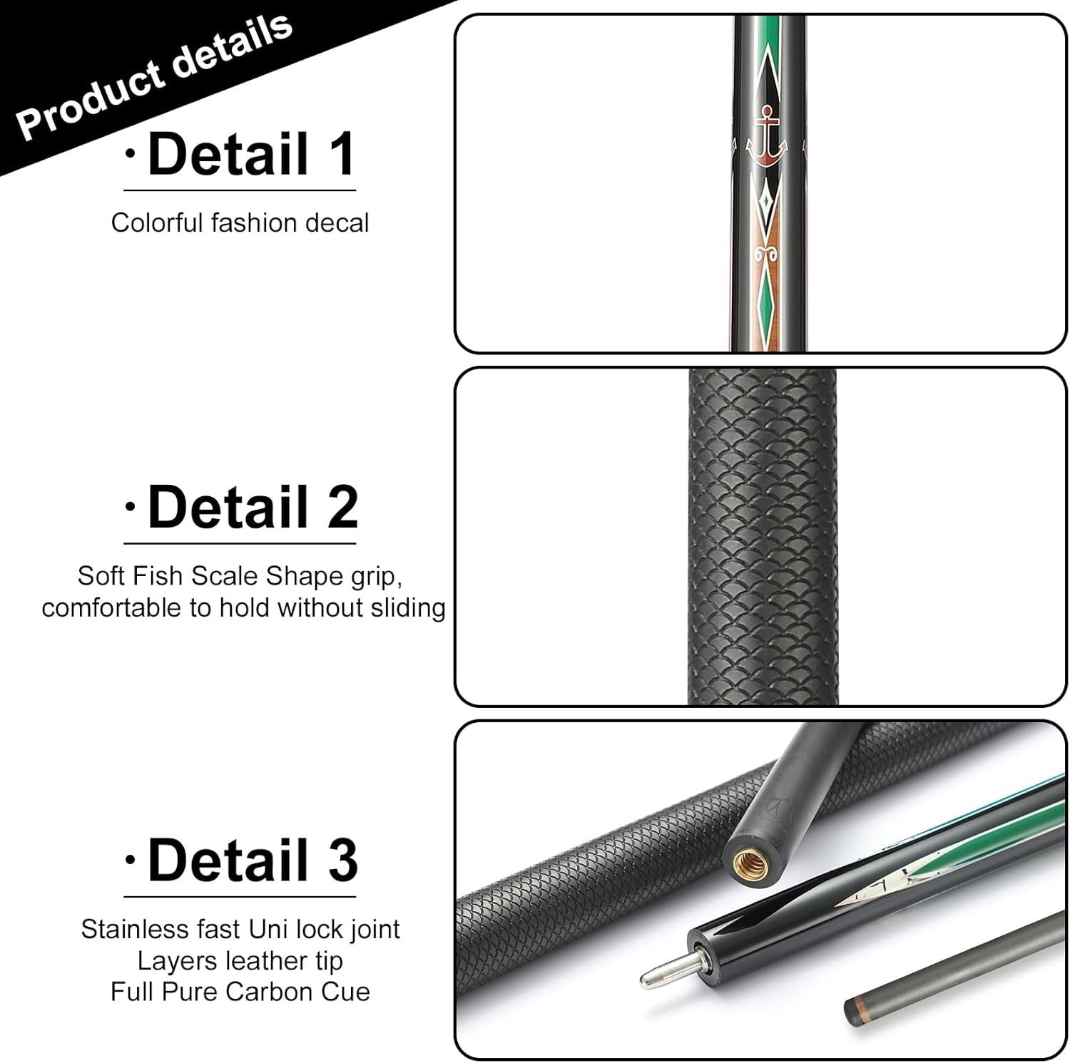 Carbon Fiber Pool Cue 20oz Low Deflection 12.5mm Tip Uni-Lock Pro Stick