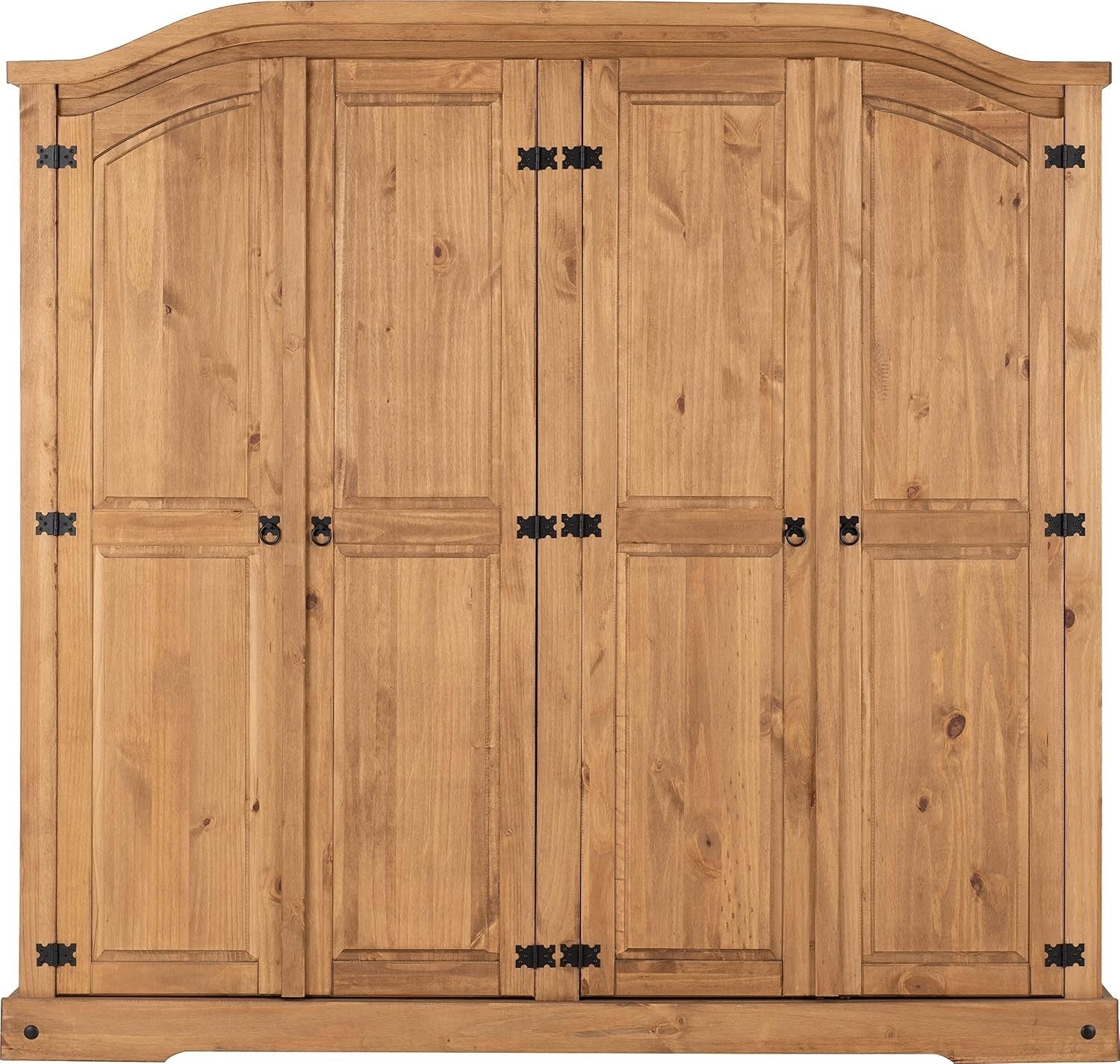 Spacious 4 Door Rustic Pine Wardrobe with Metal Handles & Hinged Doors