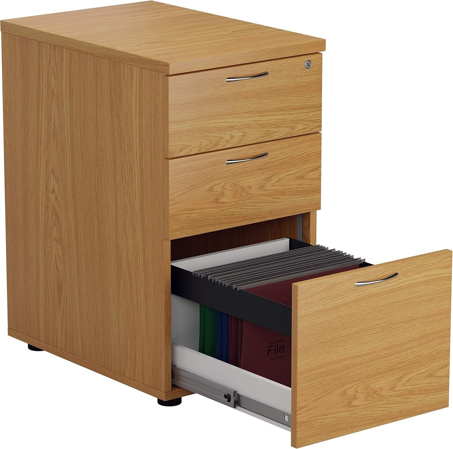 Oak 3 Drawer Lockable Filing Cabinet 40x60x73cm Wood Pedestal