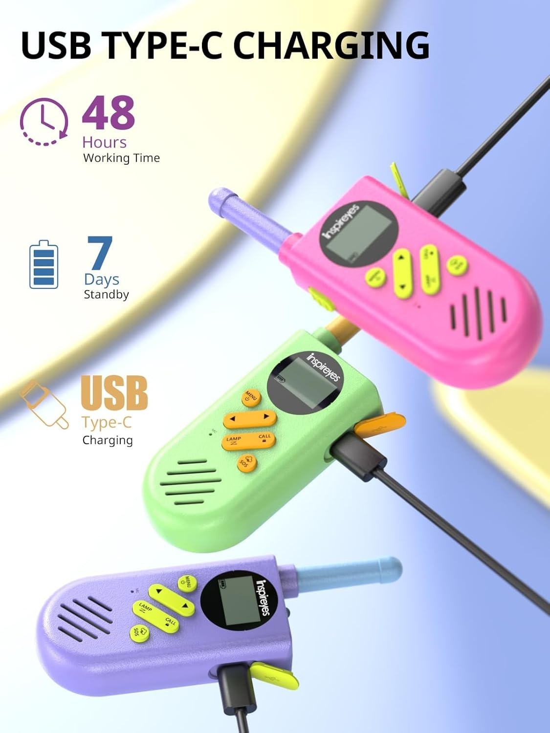 Kids Walkie Talkies 3 Pack Rechargeable Long Range 2 Way Radio VOX Toy