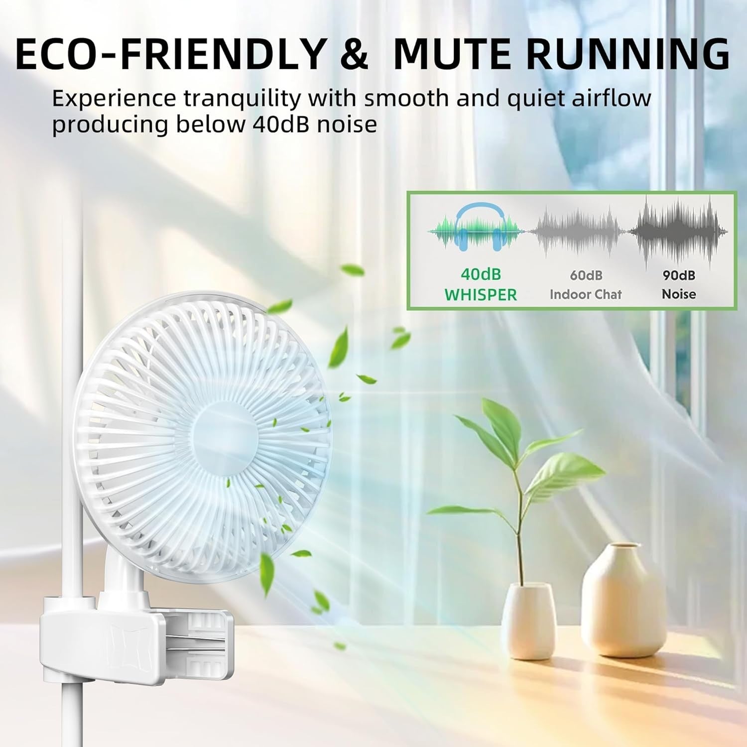 6-Inch Dual Clip Fans White – 2-Speed Adjustable 90° Quiet Desk or Grow Tent Use