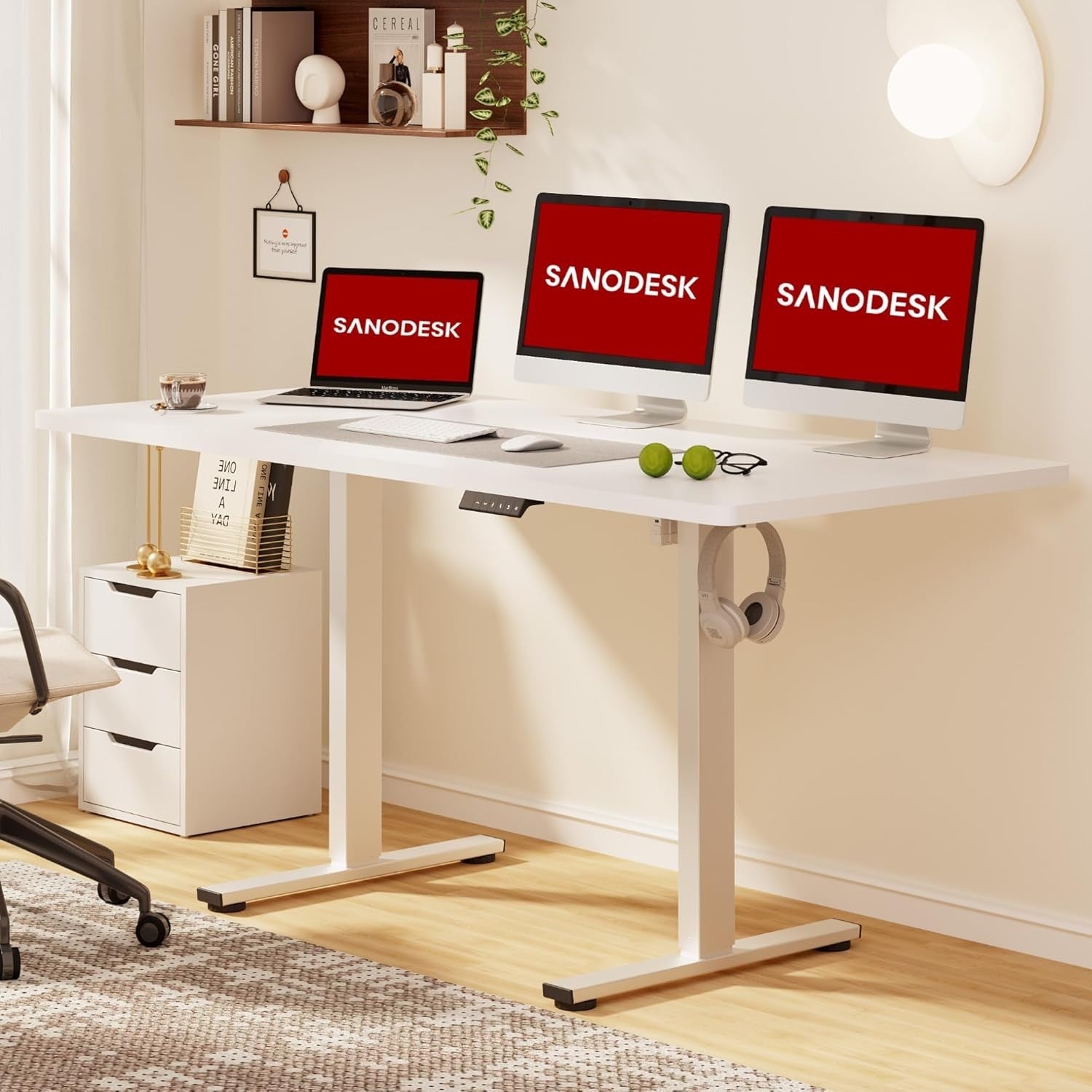Electric Standing Desk 160x80cm Adjustable Sit Stand Table with Memory & Hooks