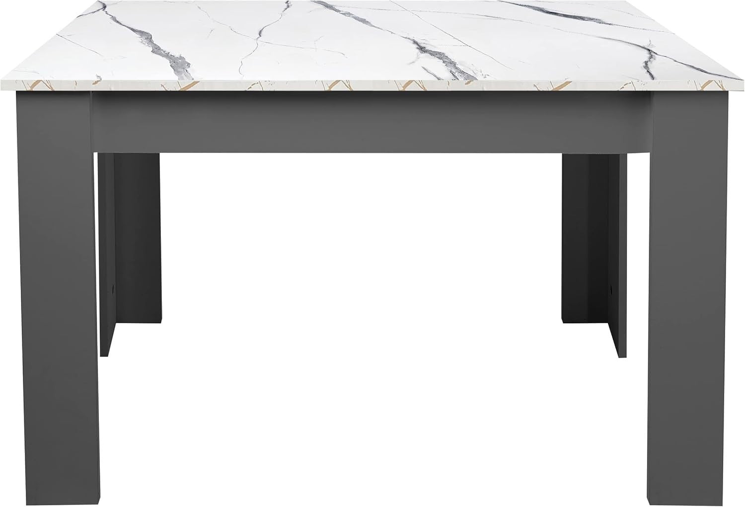 Modern White Marble Dining Table Set with 4 PU Leather Chairs - 120x80x75cm