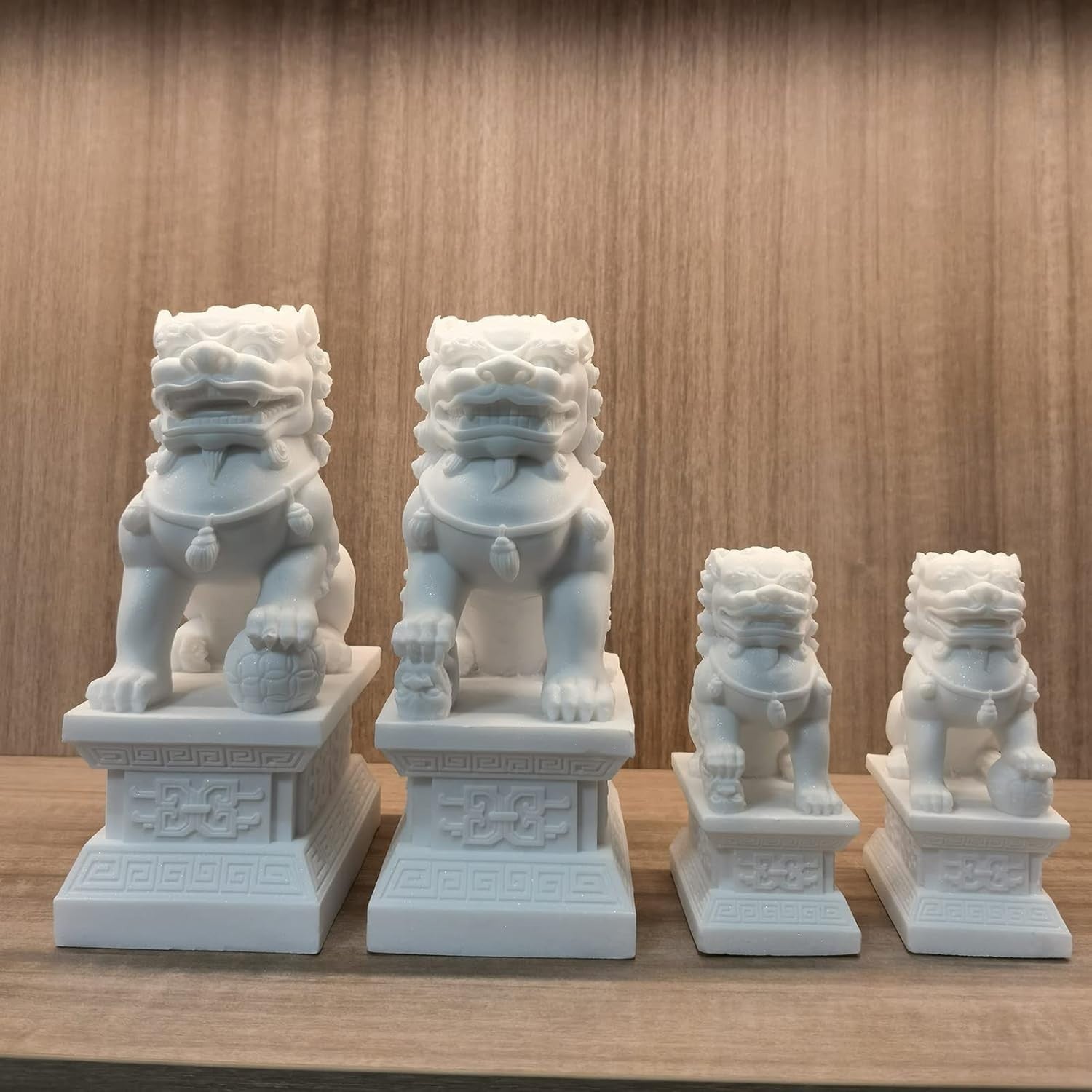 18cm Foo Dog Lion Statues Pair Stone-Effect Feng Shui Guardian Home Garden Decor