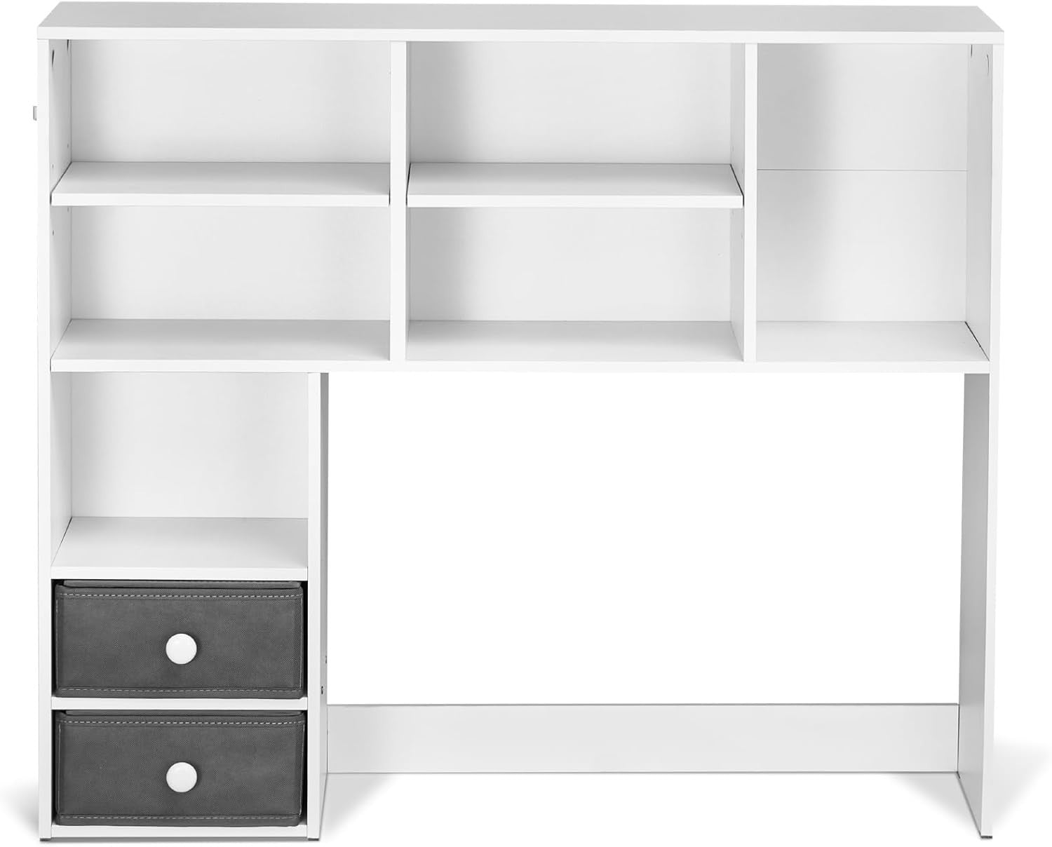 White 3-Tier Desktop Bookshelf 94cm Desk Hutch Organizer w/ Fabric Drawers