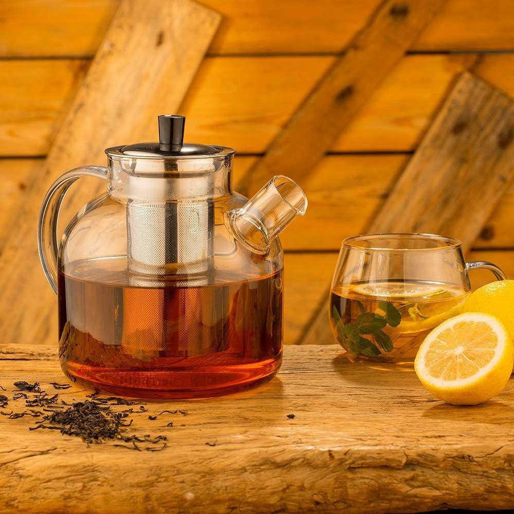 Glass Teapot 1500ml w/ Stainless Steel Infuser Stovetop Safe Clear Tea Pot