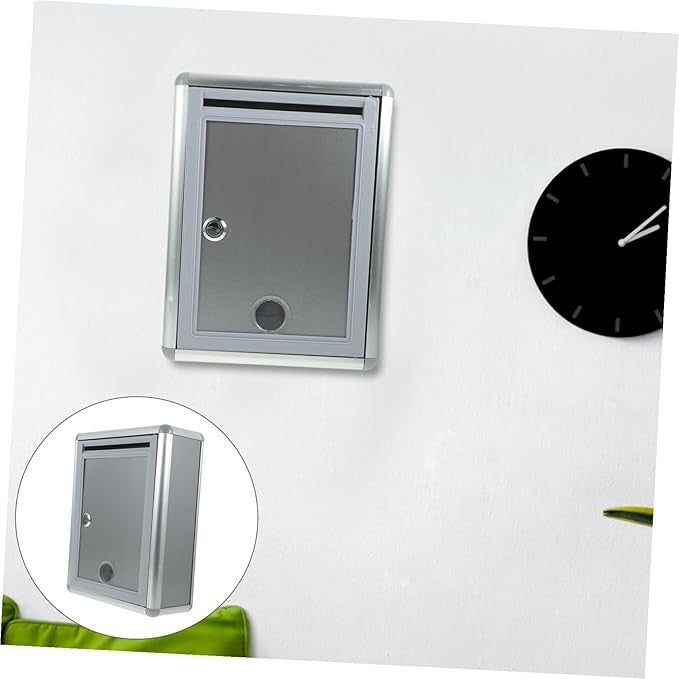Lockable Wall Mount Mailbox Silver Drop Box Secure Suggestion Letter Safe 28.5cm
