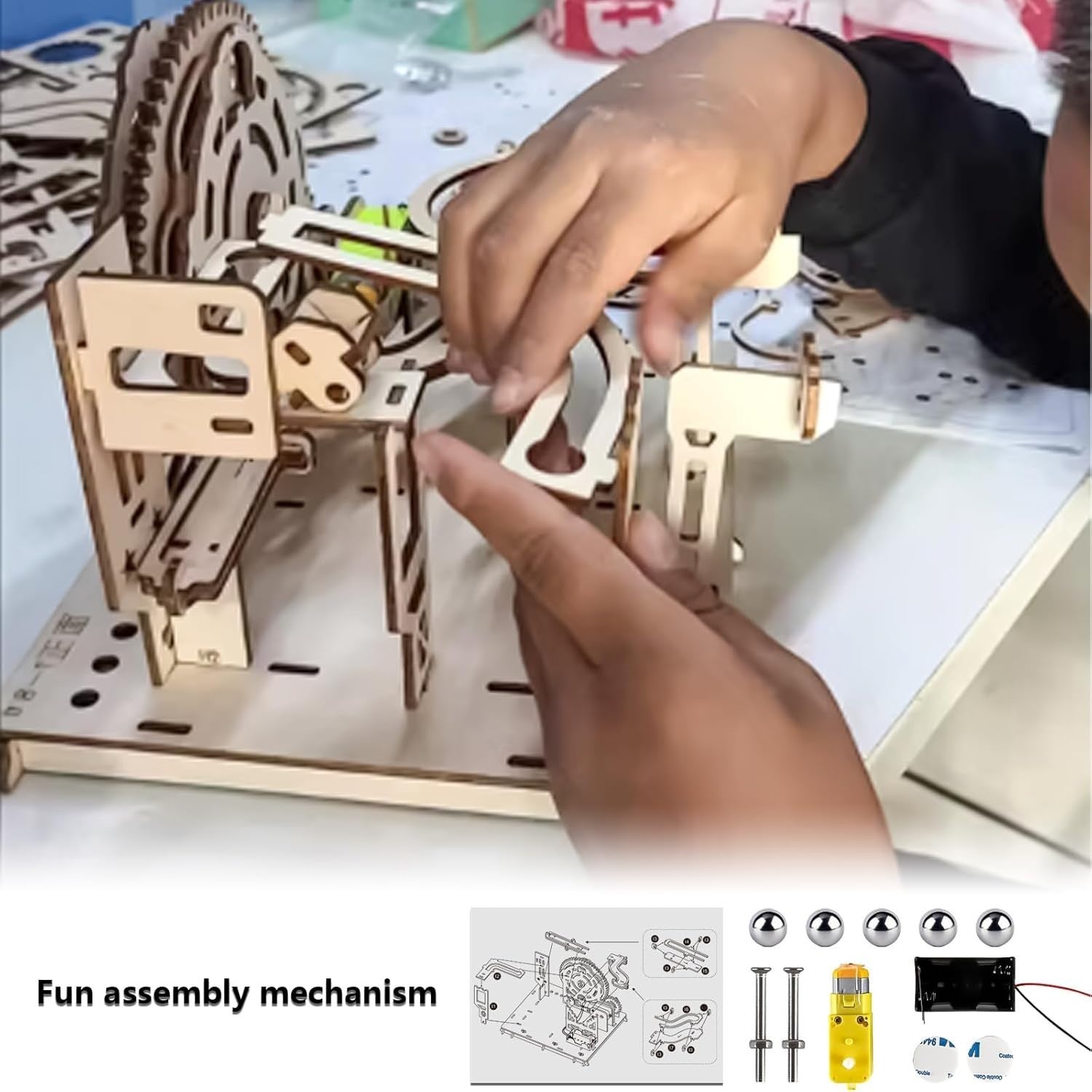 Wooden Marble Run Puzzle Kit – DIY Mechanical Roller Coaster Model Toy