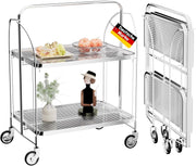 Folding Acrylic Bar Cart 68cm 2 Tier Glass